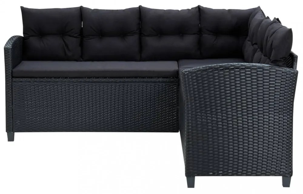 vidaXL 6 részes fekete polyrattan kerti bútorszett párnákkal