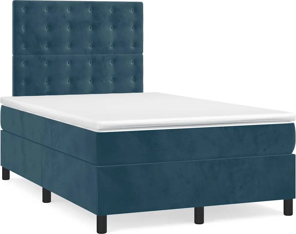 vidaXL sötétkék bársony rugós ágy matraccal 120 x 200 cm