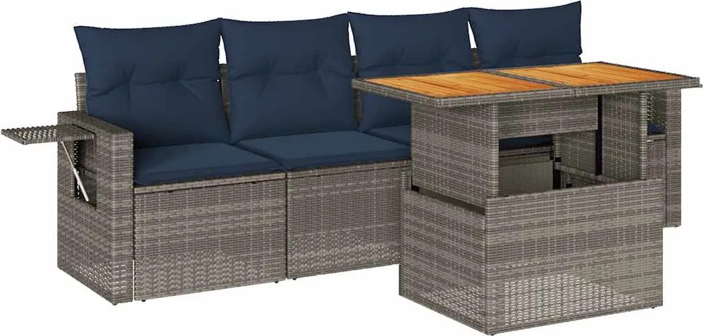 vidaXL 5 részes szürke polyrattan kerti ülőgarnitúra párnákkal