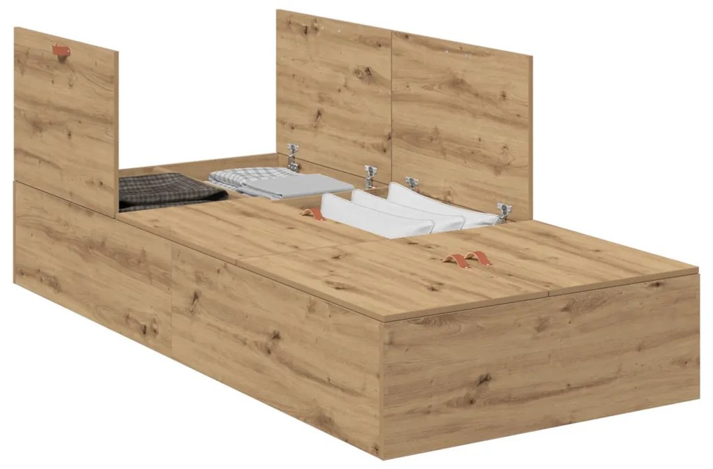 vidaXL Ágykeret tárolóval tárolóval Artisan tölgy 100 x 200 cm Faanyag