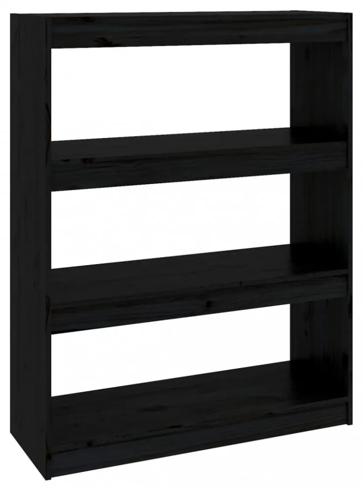 fekete tömör fenyőfa könyvszekrény/térelválasztó 80x30x103,5 cm