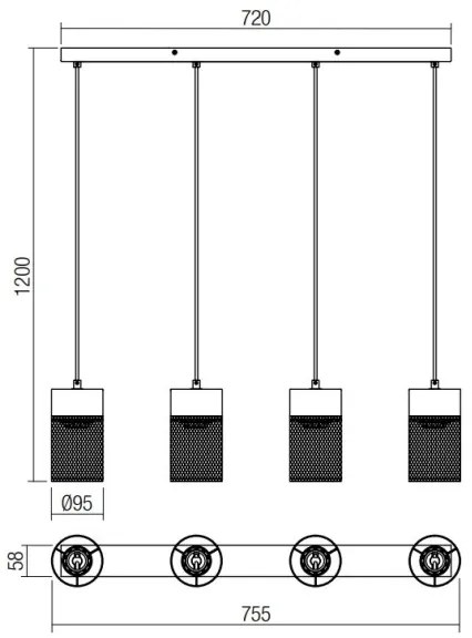 Redo 01-3143 - Csillár zsinóron STEM 4xE27/42W/230V