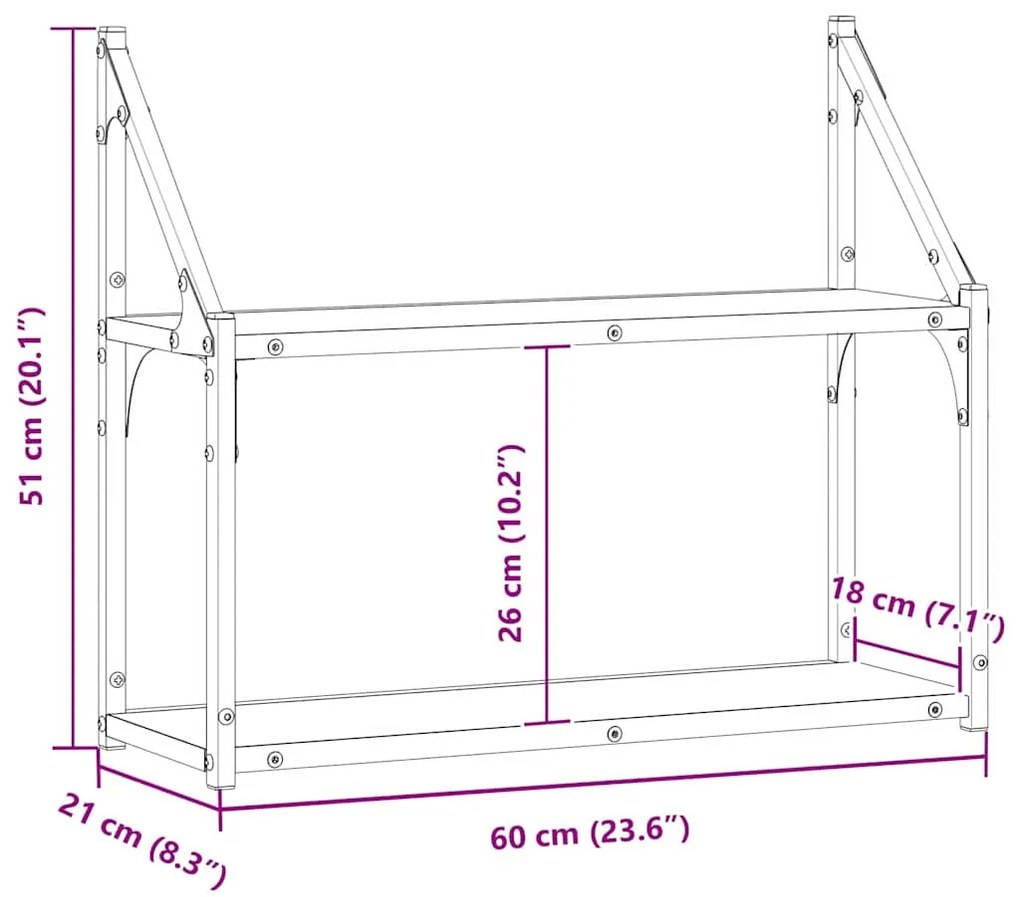 Falpolc polcokkal tárolóval Régi fa 60 x 21 x 51 cm Faanyag