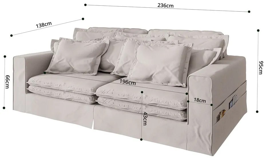 Krémszínű kanapé 236 cm Nora – Ropez