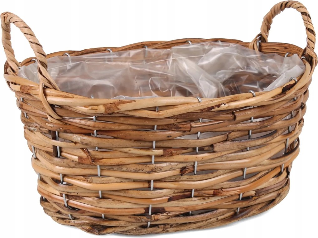 Természetes Ovális Rattan Kosár Virágtartókkal 32x21x14/19 cm