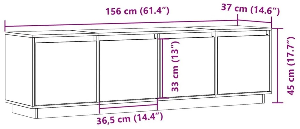 tömör fenyőfa TV-szekrény 156 x 37 x 45 cm