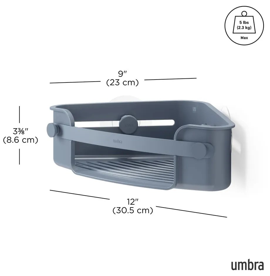 Kék öntapadós újrahasznosított műanyag fürdőszobai sarokpolc Flex – Umbra