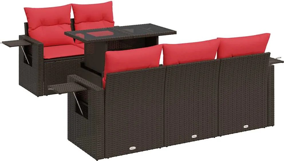 vidaXL 6 részes barna polyrattan akácfa kerti ülőgarnitúra párnákkal