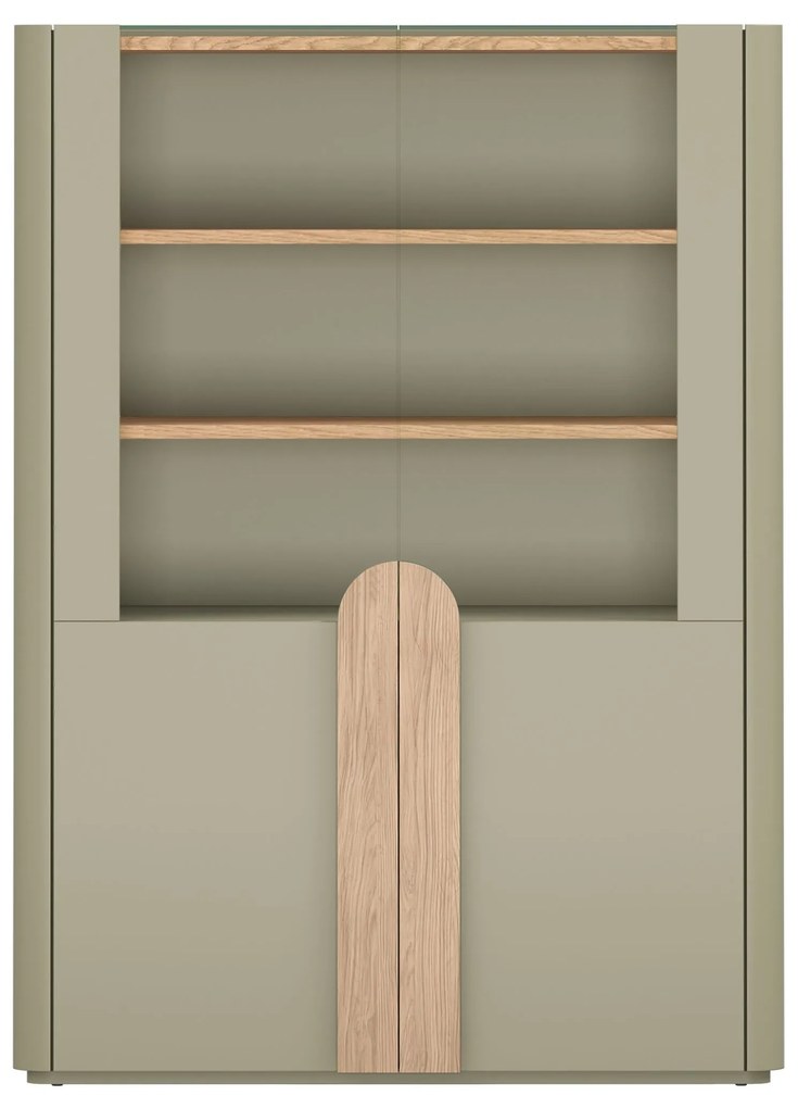 Amilio vitrines szekrény 100 cm, kétszárnyú - eukaliptusz / baltic dune tölgy / natúr tölgy fogantyúk