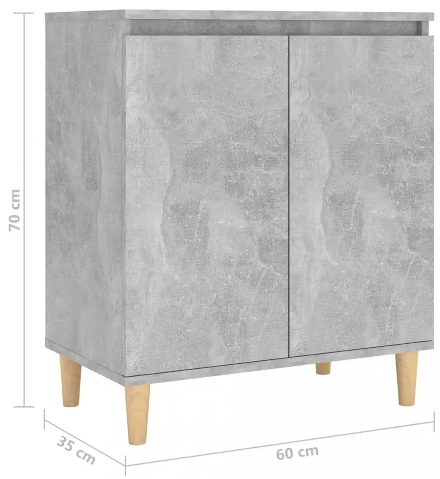 betonszürke szerelt fa tálalószekrény falábakkal 60x35x70 cm
