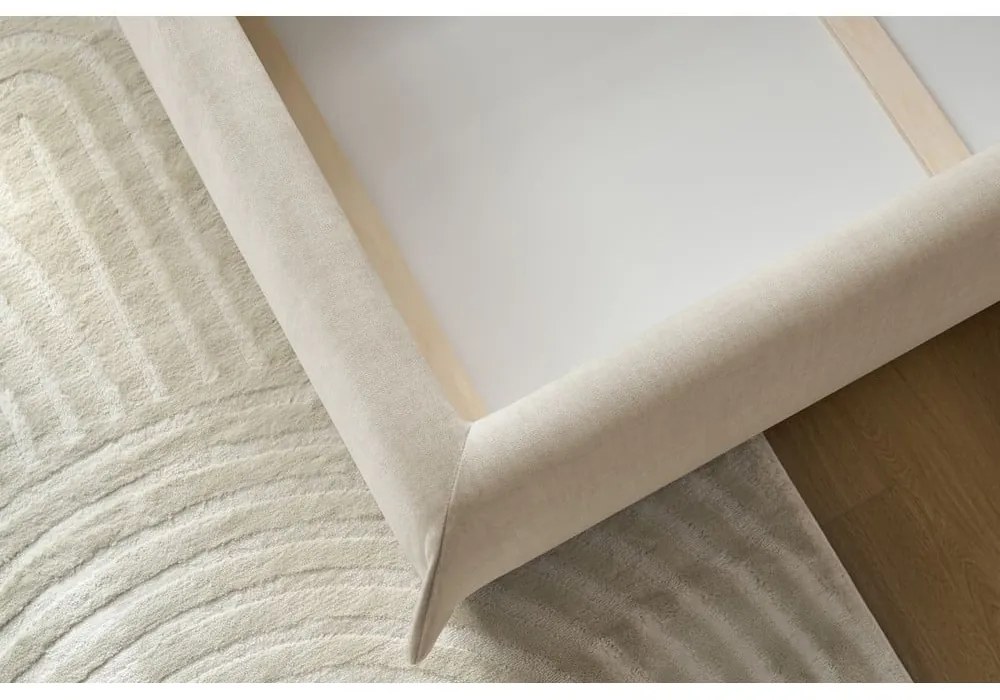 Bézs kárpitozott franciaágy tárolóhellyel, ágyráccsal 160x200 cm Clothilde – Bobochic Paris