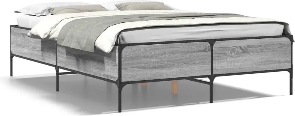 vidaXL szürke sonoma szerelt fa és fém ágykeret 150 x 200 cm
