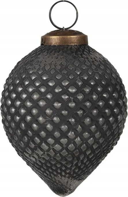 Fekete, háromszög alakú üveg karácsonyi gömb gyémánt felülettel
