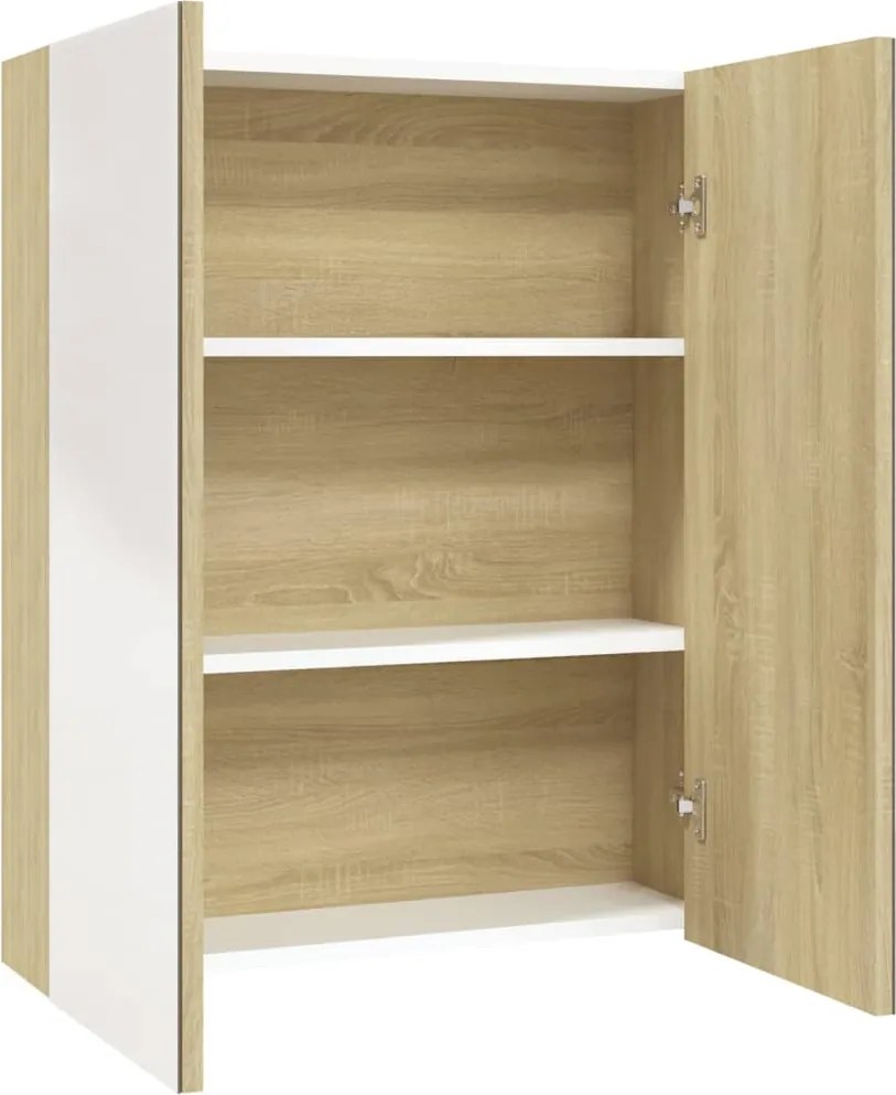 vidaXL fehér és tölgy MDF tükrös fürdőszobaszekrény 60 x 15 x 75 cm