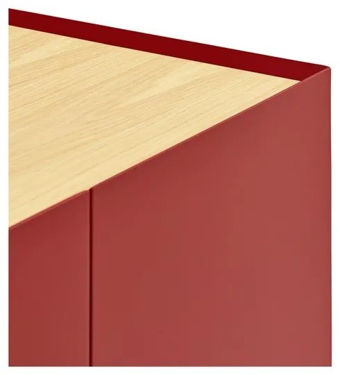 Piros alacsony komód tölgyfa dekorral 165x78 cm Arista – Teulat