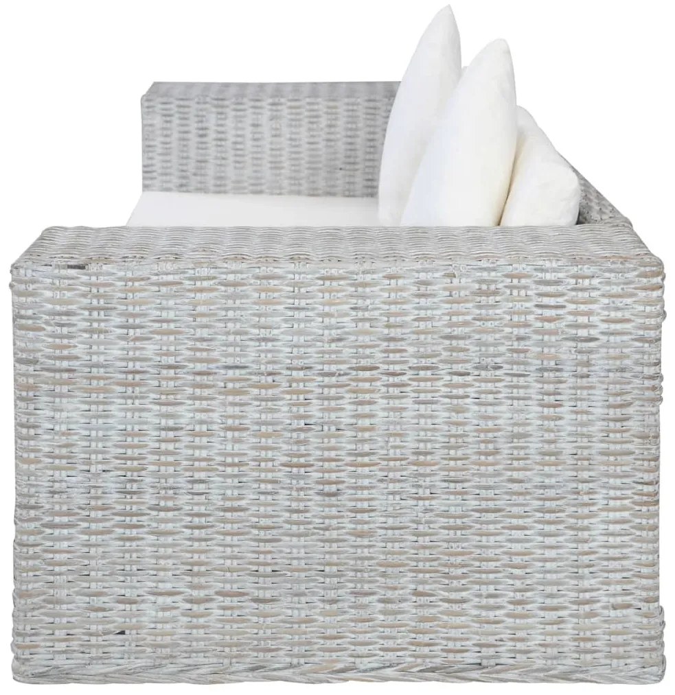 szürke 2 részes természetes rattan kanapészett párnákkal