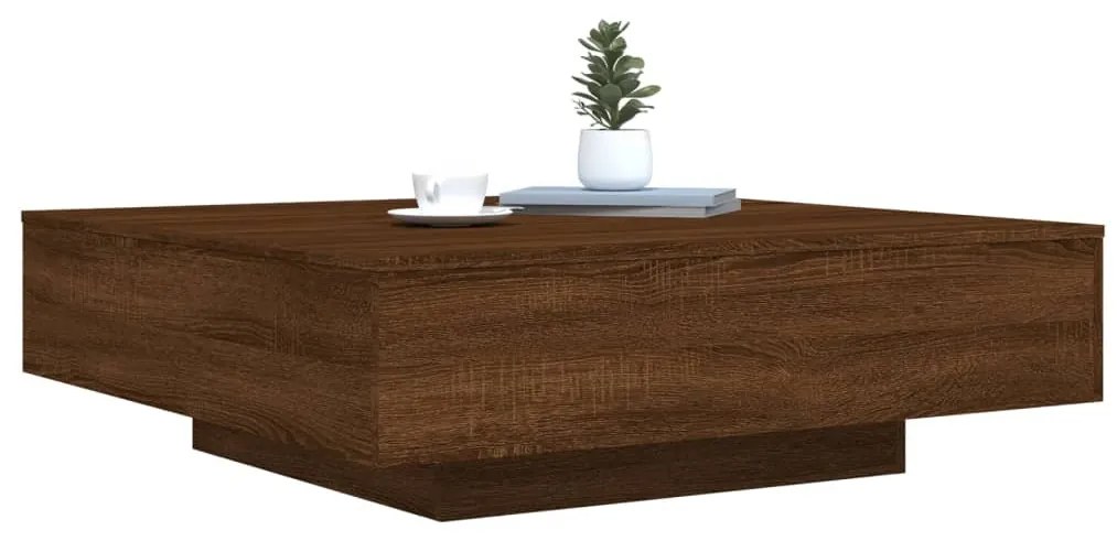 barna tölgyszínű dohányzóasztal LED-lámpákkal 100 x 100 x 31 cm