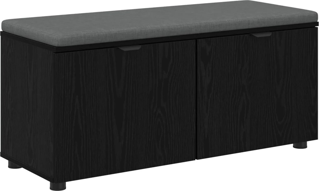 vidaXL Előtér pad Fekete Tölgy 100 x 38 x 46 cm Műanyag Fa és Szövet