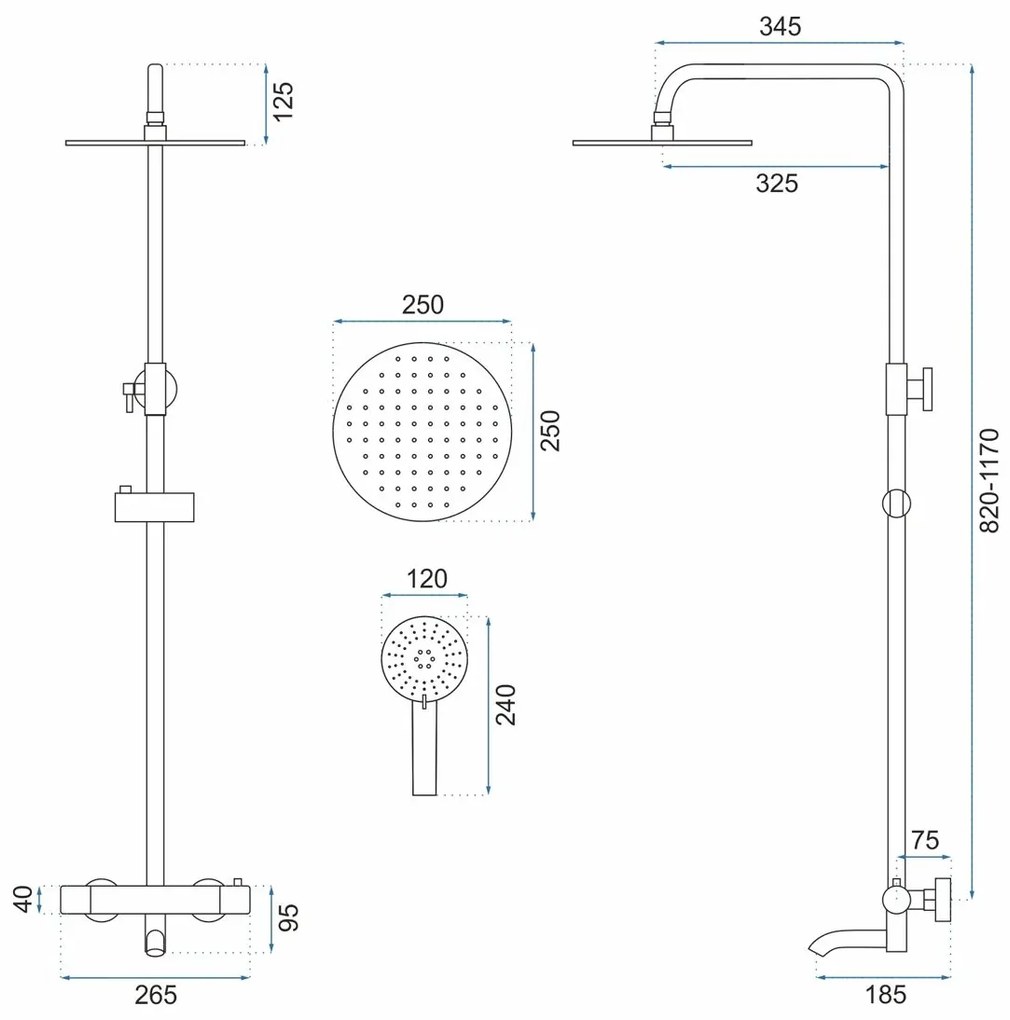 Rea Lungo, zuhanygarnitúra termosztatikus csapteleppel, arany matt, REA-P6604