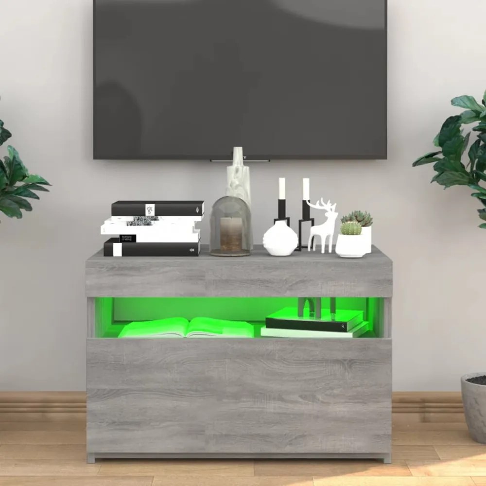 szürke sonoma színű TV-szekrény LED-ekkel 60 x 35 x 40 cm