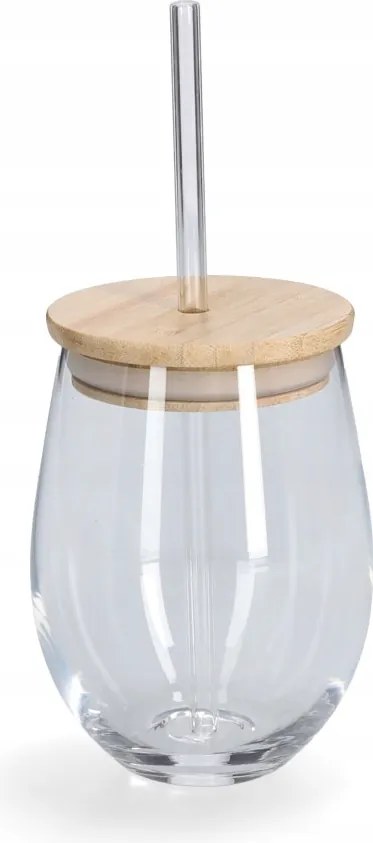 Italos pohár bambusz fedéllel és üveg szívószállal, átm. 9,2 x 12,6