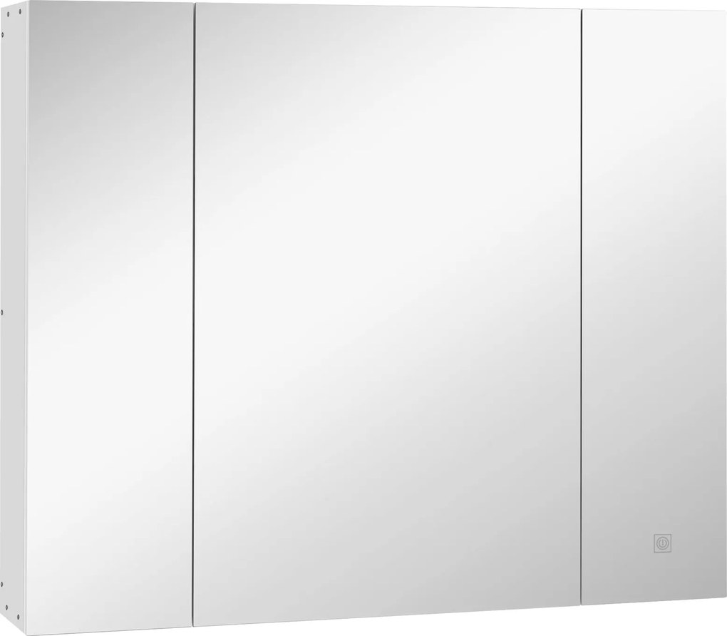 HOMCOM Fürdőszobai Szekrény Tükrével és LED Fényekkel - Állítható Polcokkal és USB Csatlakozóval - Modern Fürdőszobai Bútor 90x15x75 cm Fehér | Aosom