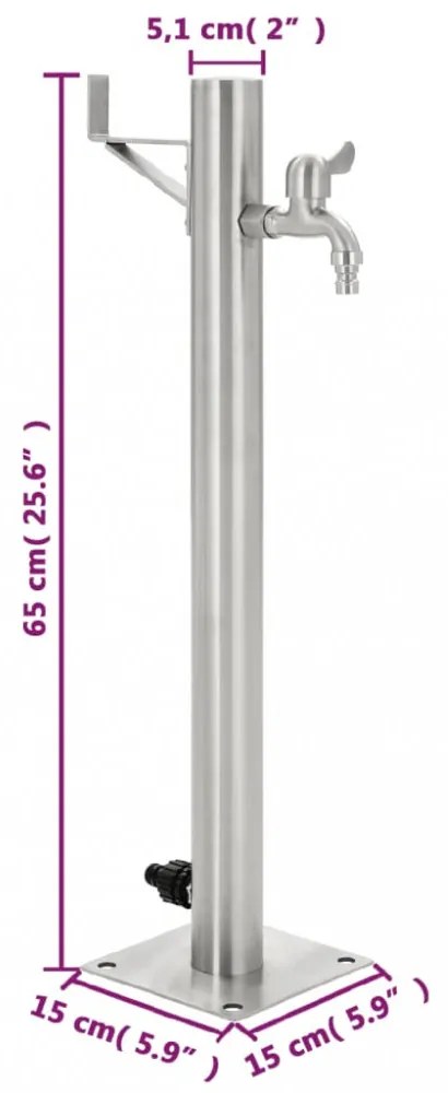 rozsdamentes acél kerek kerti oszlop típusú vízcsap 65 cm