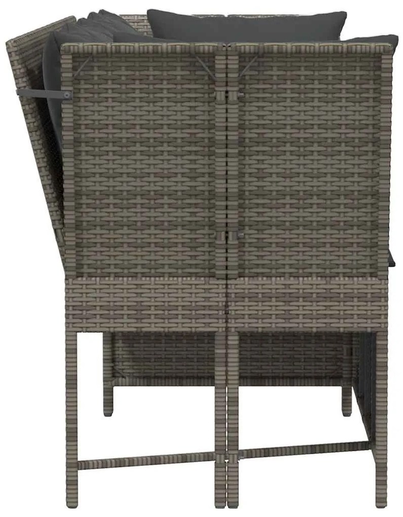 Szürke polyrattan kerti kanapé párnákkal