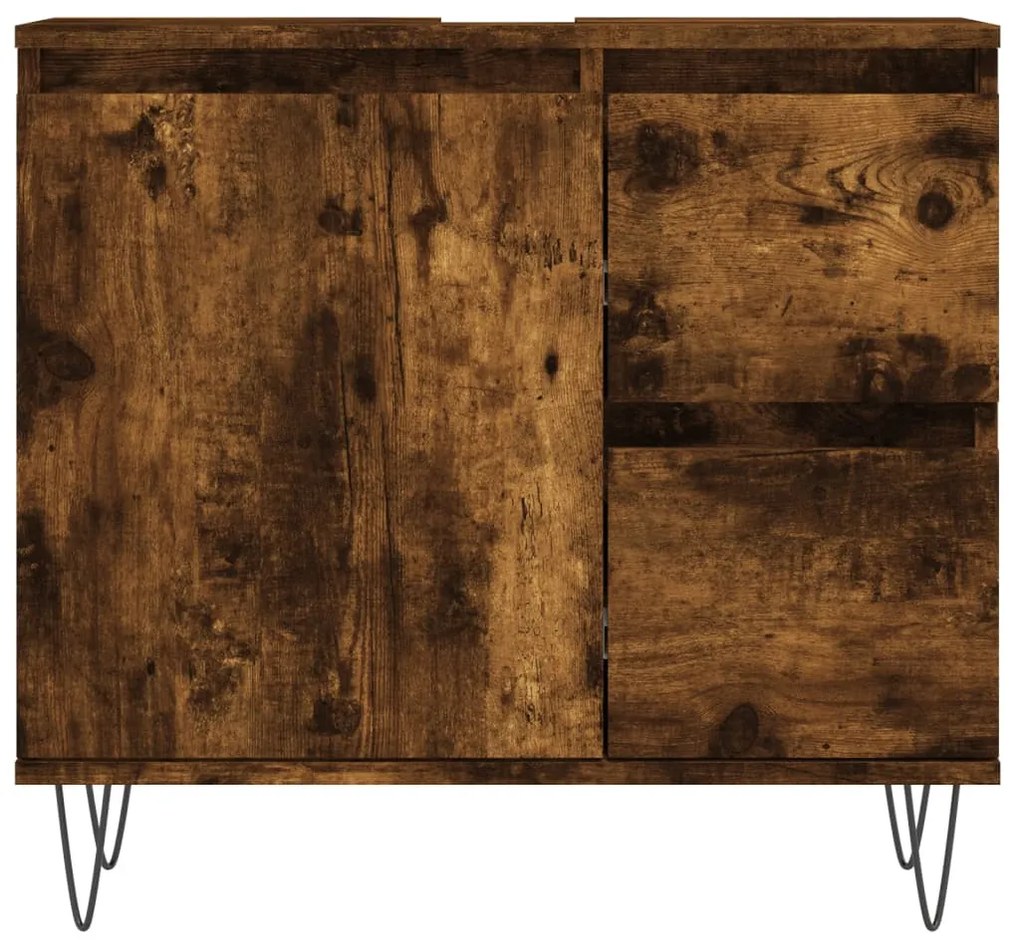 Füstös tölgy színű szerelt fa fürdőszobaszekrény 65 x33x60 cm