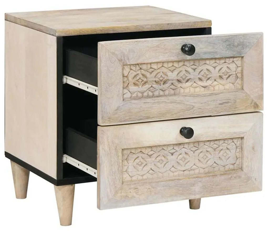 Éjjeli asztal fiókkal 2 pcs Bézs 40 x 33 x 46 cm tömör mangófa