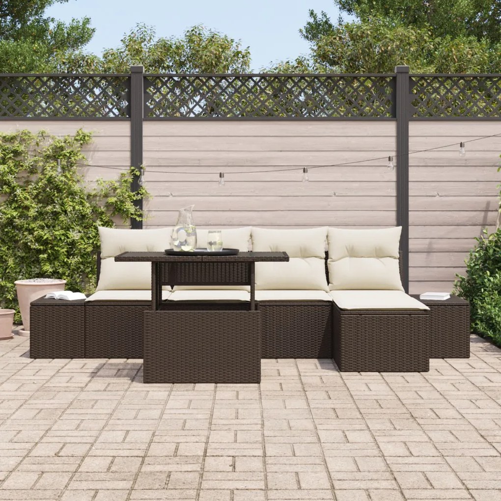 6 Darabos Kerti Sofasor Párnákkal Barna Poli Rattan