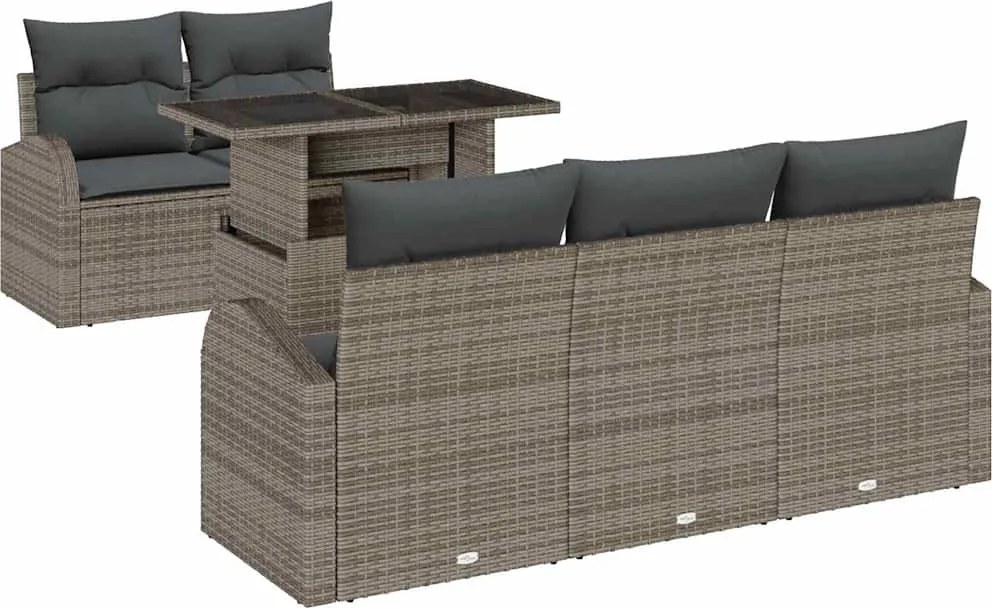 vidaXL Kerti Kanapé Szett párnával 6 pcs Szürke polirattan