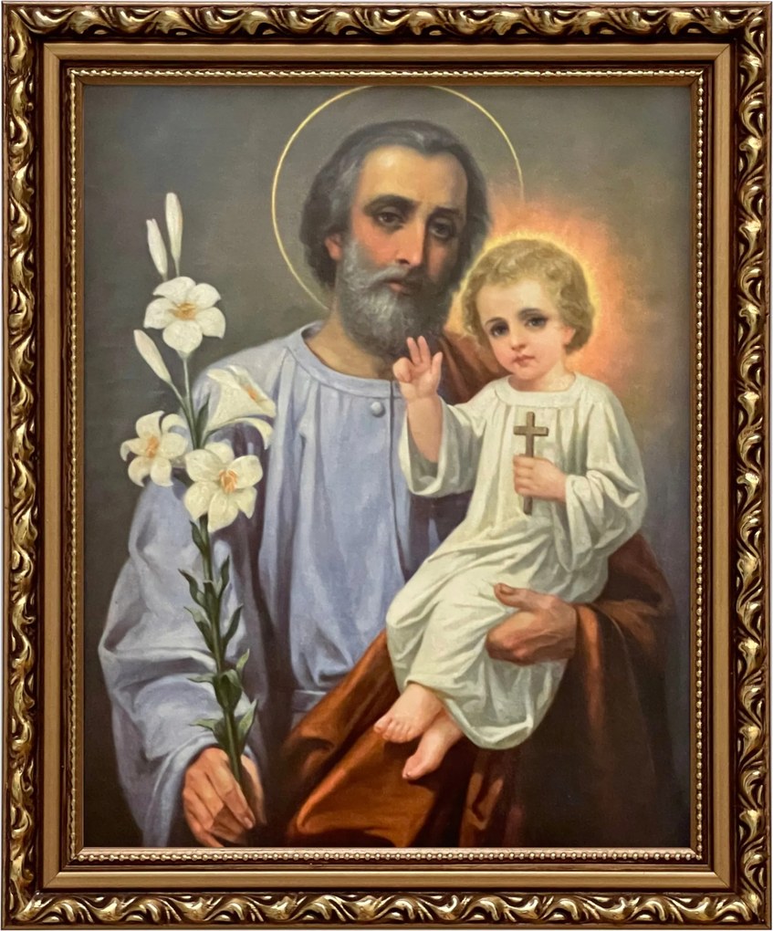 Vászonkép 29x24 Szent József Jézus Krisztus Arany Díszített Keret