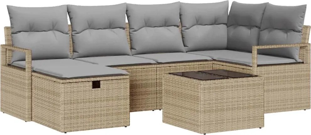vidaXL Kanapé Szett párnával 7 pcs Beige és Világosszürke polirattan
