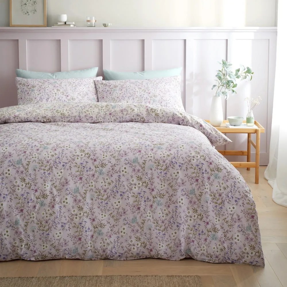 Levendula színű-bézs kétszemélyes hosszabbított pamut ágyneműhuzat 260x220 cm Ditsy Floral – Bianca