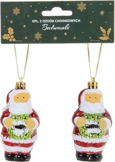 Karácsonyfadísz gömb medál Mikulás koszorúval 8 cm 2 db