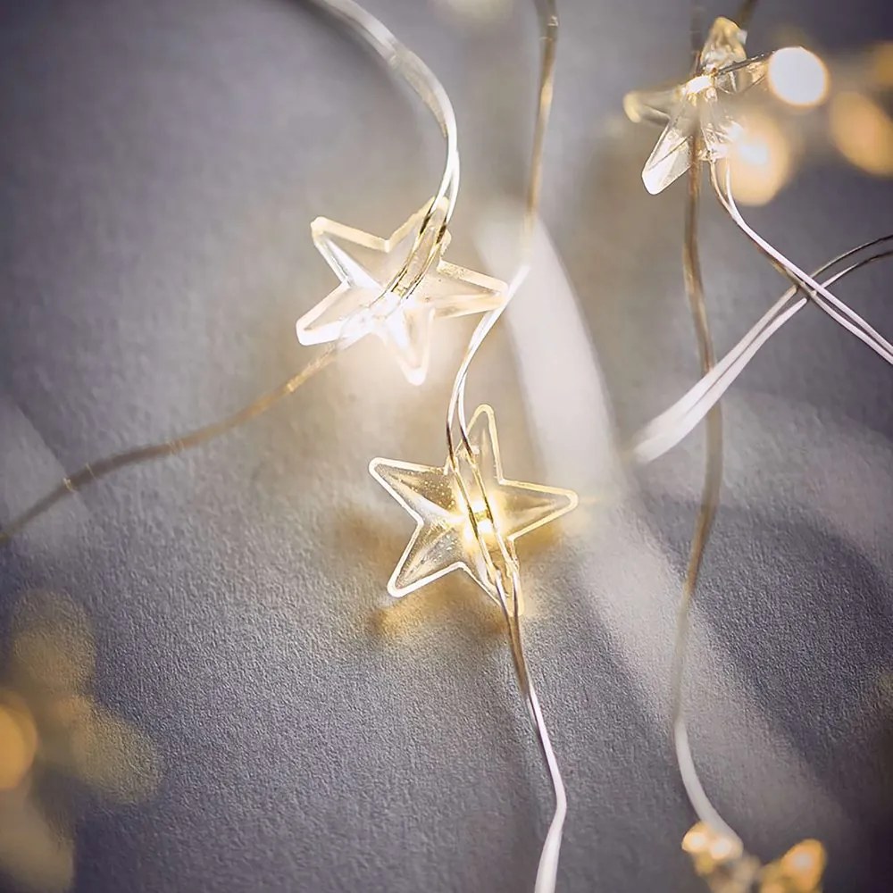 STAR LIGHTS LED égősor USB kábellel, ezüstdrót-csillagok 50 égővel