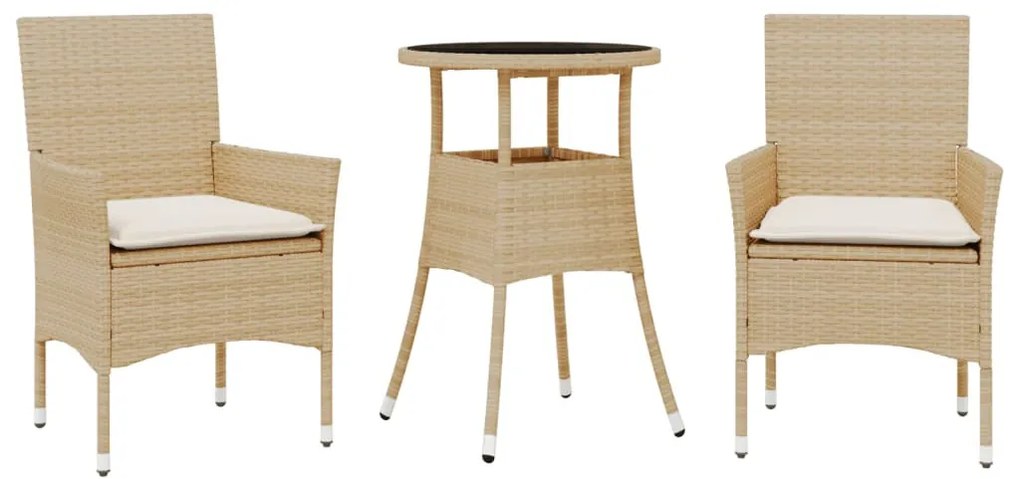 vidaXL 3 részes bézs polyrattan/üveg kerti étkezőgarnitúra párnákkal