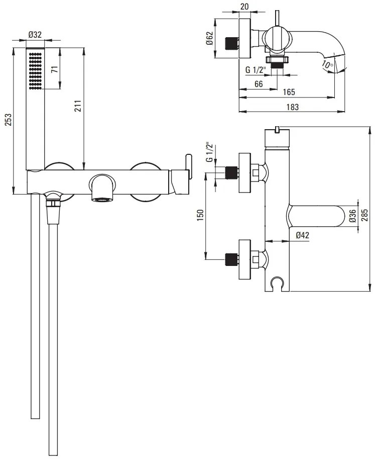 Deante Silia, fali kádcsaptelep kézizuhany készlettel, titán, DEA-BQS_D11M