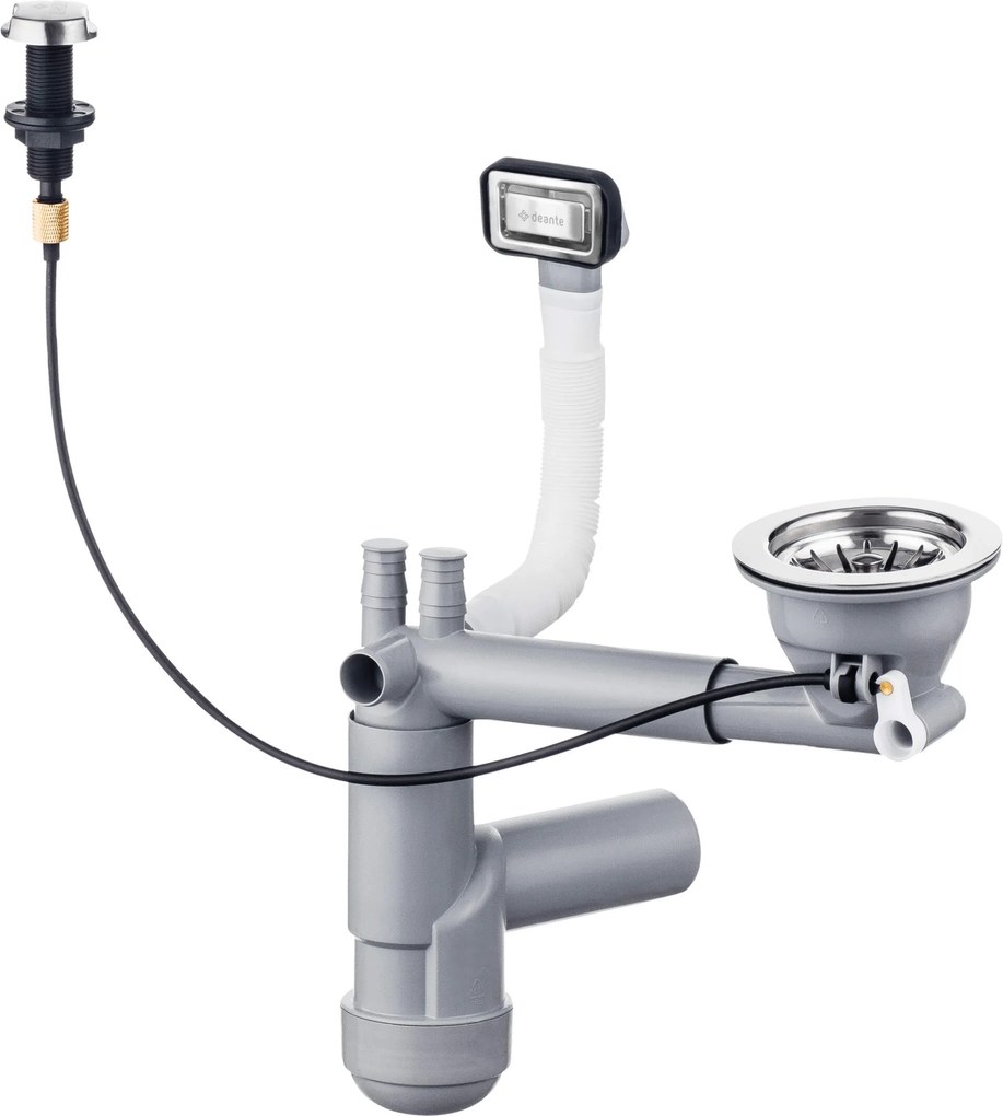Deante, gazdaságos szifon 1-kamrás mosogatókhoz automatikus dugóval és Deante logóval, ZXY_9911