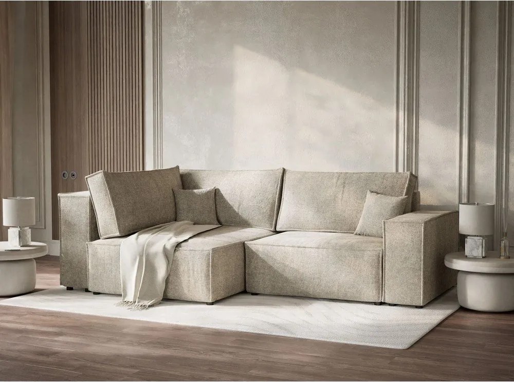 Bézs zsenília kinyitható-tárolóhelyes sarokkanapé (bal oldali-L alakú) Tonga – Maison de Rêve