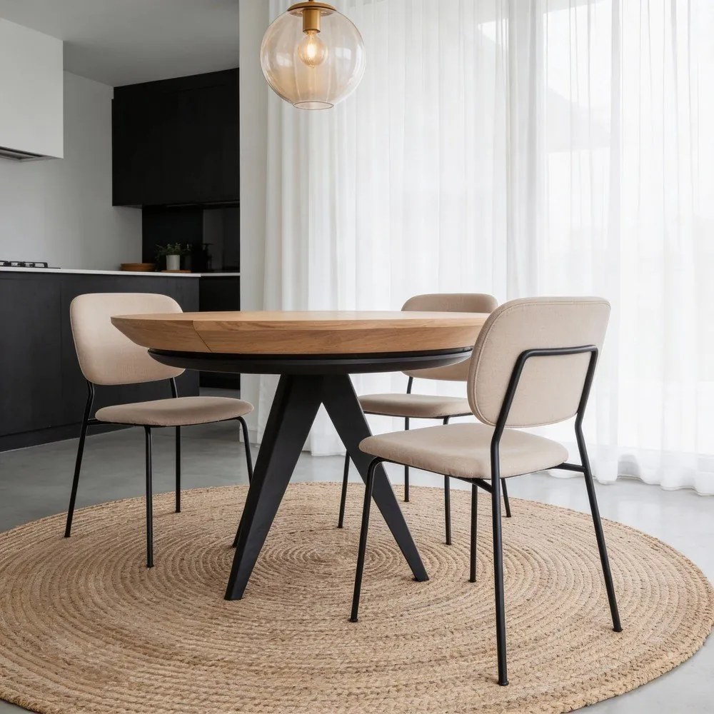 Kerek bővíthető étkezőasztal tölgyfa dekoros asztallappal hosszabbító asztallappal ø 120 cm Magnus – Windsor &amp; Co Sofas