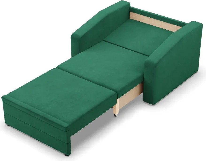 Vertico fekvőfotel, 80 cm széles, bársony, zöld