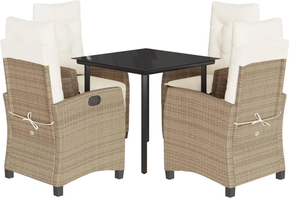 vidaXL 5 részes bézs polyrattan kerti étkezőgarnitúra párnákkal