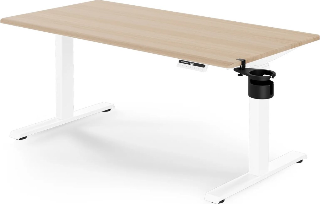 Elektromos, állítható magasságú, ergonomikus, fehér/sonoma tölgy íróasztal,1400x700 mm: ARIA