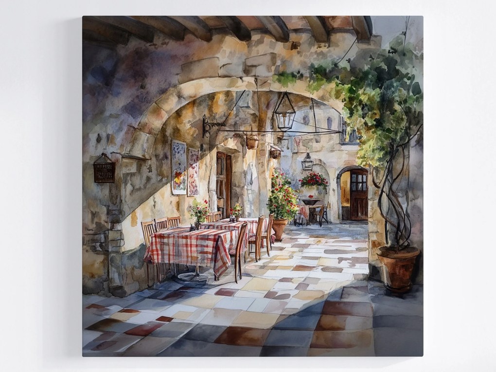Vászonkép Canvas Akvarell Étterem Olaszország Trattoria 80x80