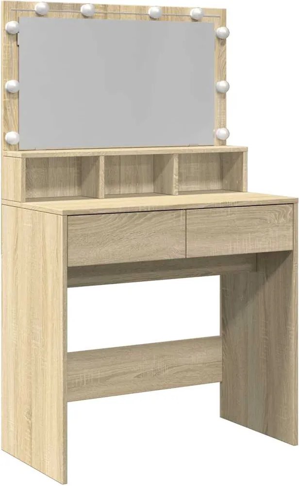 vidaXL sonoma tölgy színű fésülködőasztal LED-del 80 x 41 x 134,5 cm