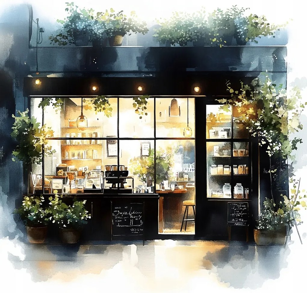 Vászonkép Canvas Város Kávézó Bolt Kávézó Vitrin 40x40