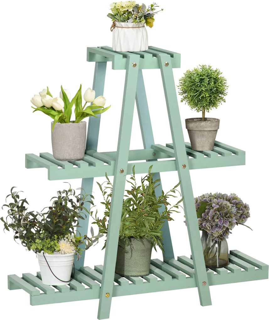 Outsunny 3-szintes Virágtartó, 76cm Magas Virágtartó Belső és Külső Használatra, Fából Készült Virágtartó Polc, Több szintes Virágtartó a Nappaliba, K