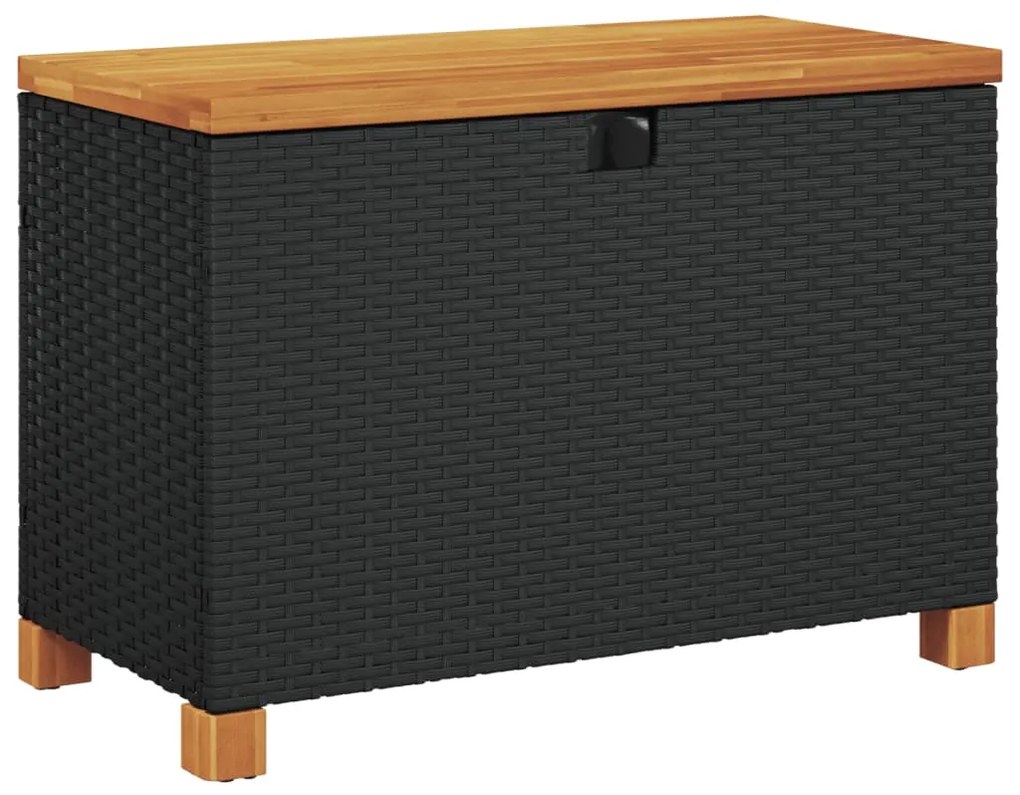 vidaXL fekete polyrattan és akácfa kerti tárolóláda 80 x 40 x 48 cm